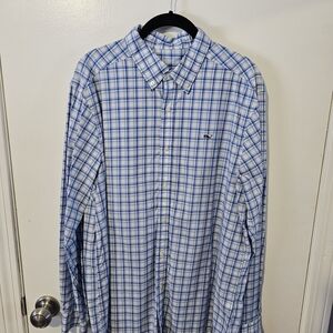 Mens Vineyard Vines Blue and White Plaid Performance Shirt